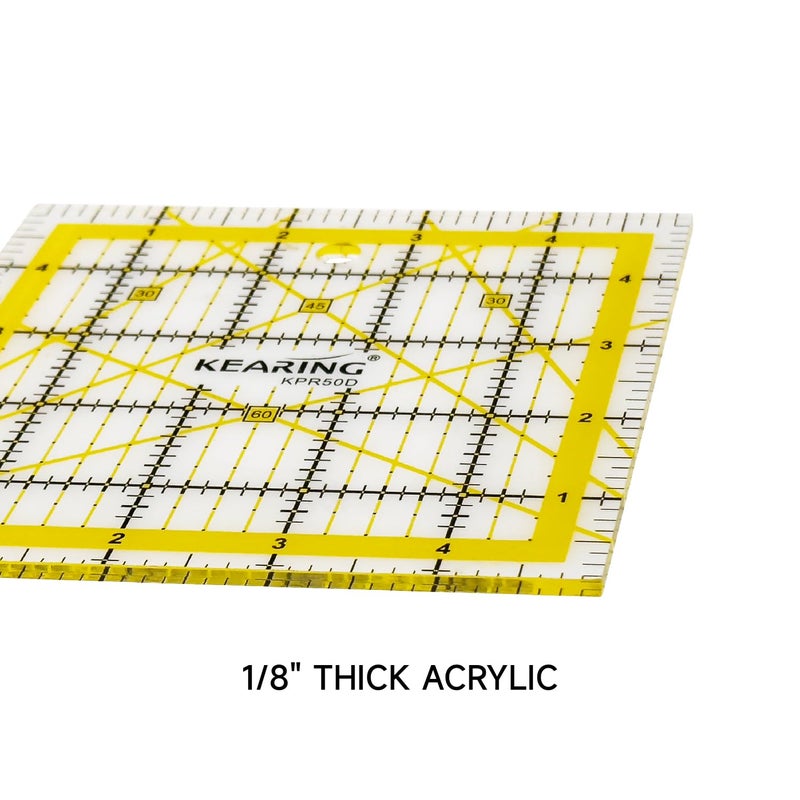 KEARING KERING Patchwork Quilting Ruler - 5x5 inch Non-Slip Acrylic Square Ruler for Foundation Paper Piecing, Bias Strips & Rotary Cutting, Durable Quilter's Tool with Anti-Slip Backing - Image 2